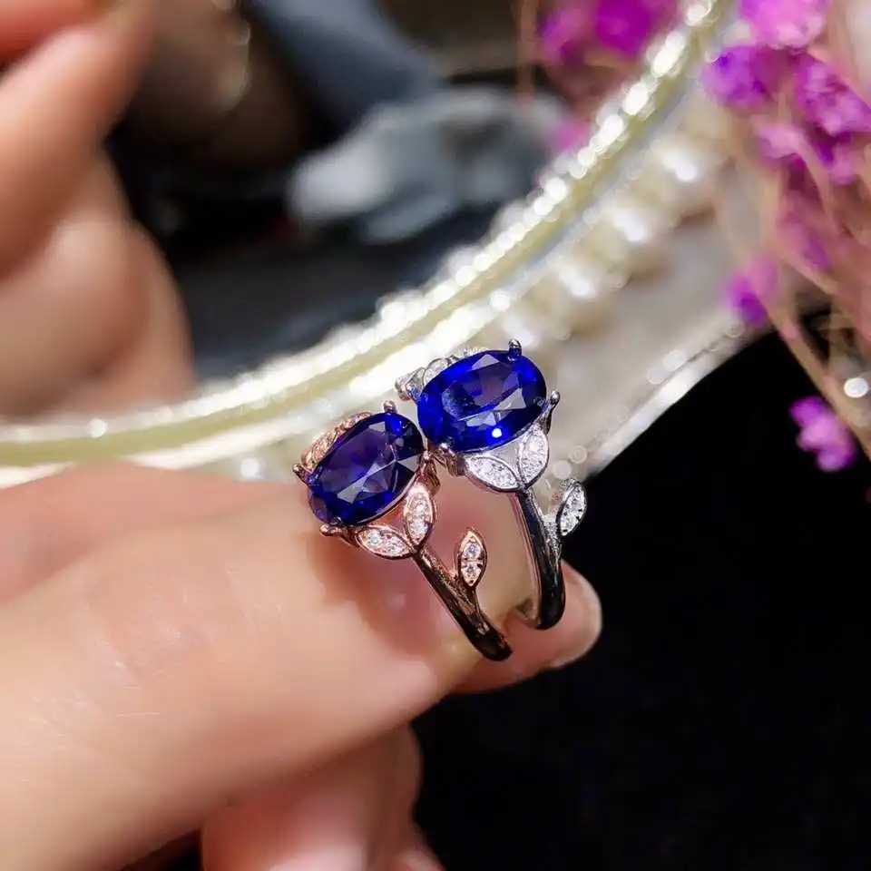 

KJJEAXCMY Fine Jewelry 925 sterling silver inlaid natural sapphire female ring support test xcv