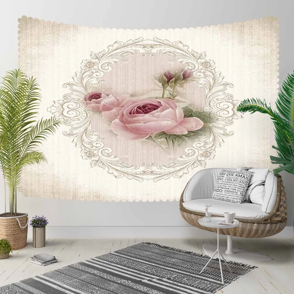 

Else Beige Floor Gray Vintage Pink Roses Flowers 3D Print Decorative Hippi Bohemian Wall Hanging Landscape Tapestry Wall Art