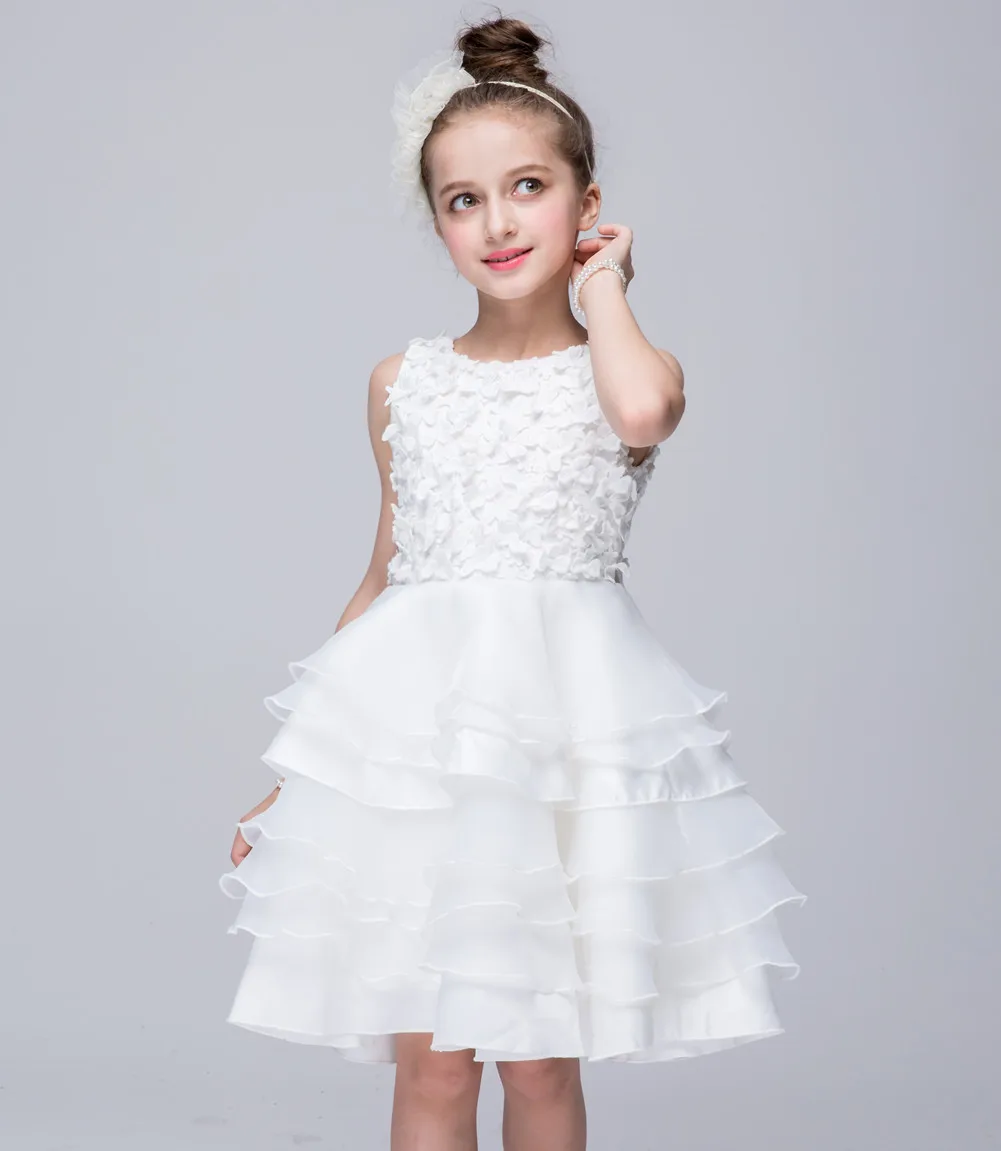 New 2017 girls formal wedding banquet ceremony Stereo flowers white princess dress Baby girl's clothes 3 4 5 6 7 8 years | Детская