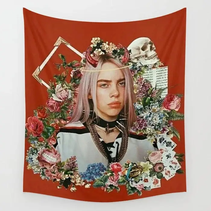 3 Поп-Певец Billie Eilish с рисунком хиппи гобелен настенный утепленный гобелен Billie Eilish настенный Декор Рождественский домашний декор - Цвет: 3