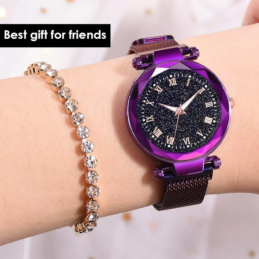 Роскошные женские часы магнитные со звездами небесные с бриллиантами Женские