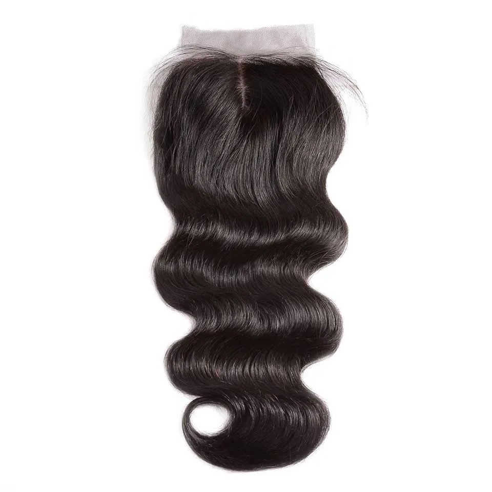 Prom Queen Silk Base Closure Brazilian Body Wave Human Remy Hair 4x4 Siwss Lace With Baby Middle/Free Part | Шиньоны и парики