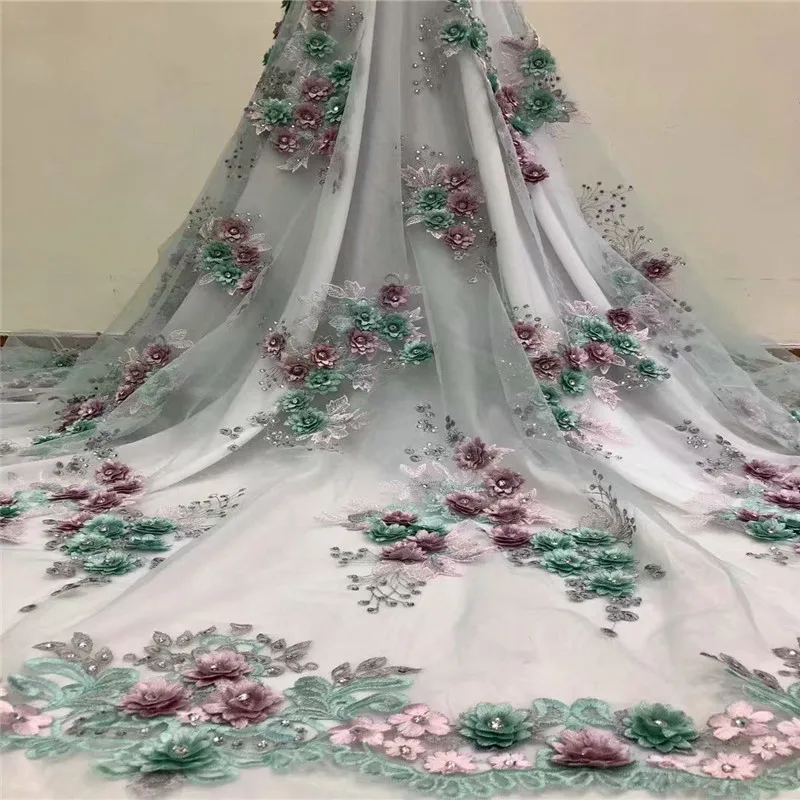 Желтый Африканский французский Тюль кружевная ткань 2018 последние вышитые 3D