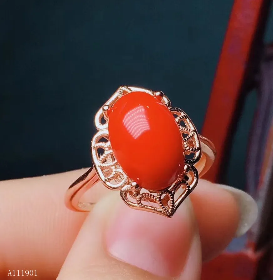 

KJJEAXCMY fine jewelry 925 Silver-inlaid Natural Red Coral Mini Ring Supports Detection
