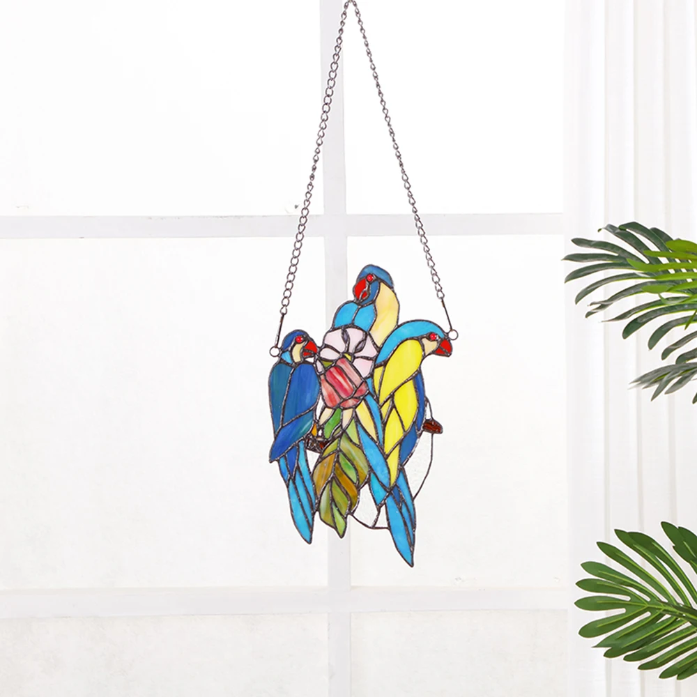 Parrot with Flower Stained Glass Window Panel Chain Leaded Hanging Decoration | Дом и сад