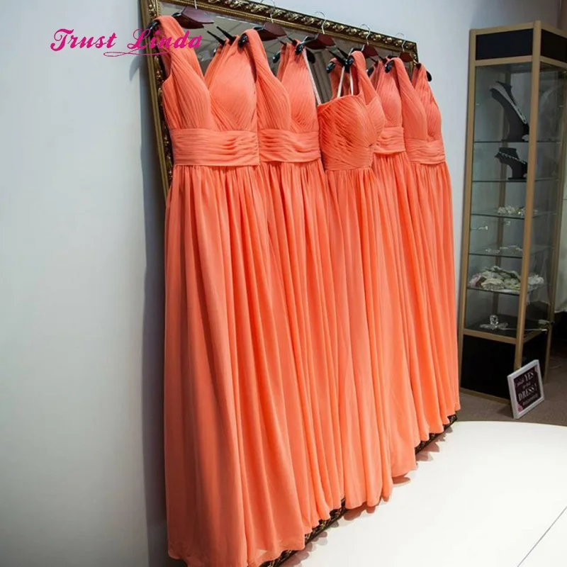 Женское шифоновое платье подружки невесты длинное с V-образным вырезом дешево |