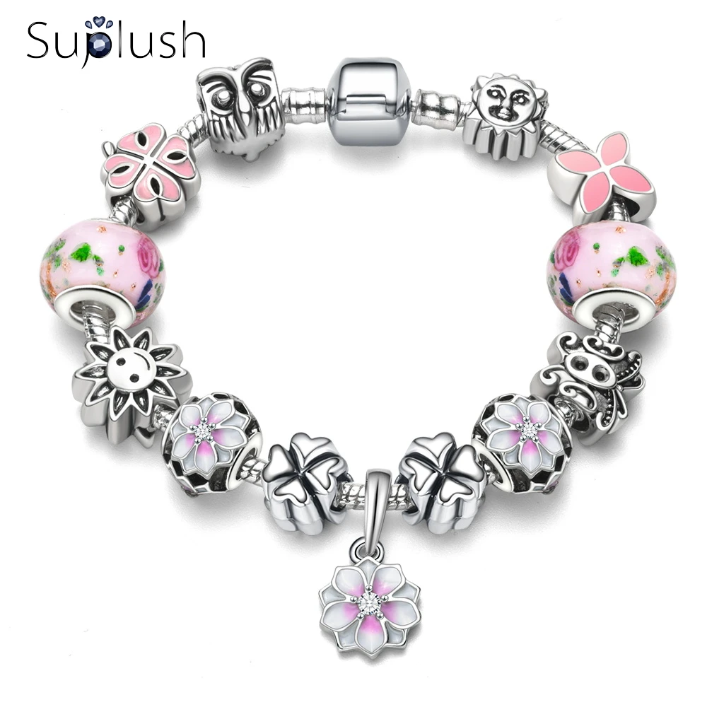 Suplush винтажный очаровательный браслет и с цветочными бусинами модные