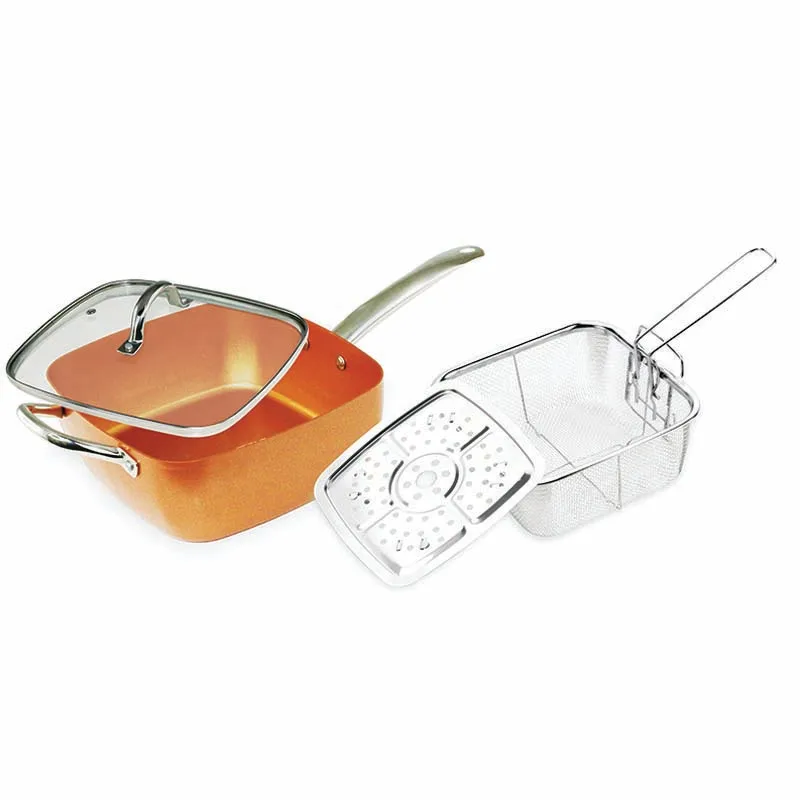 Набор посуды Grand Innovation из нержавеющей стали с медным антипригарным воком, кастрюлей и сковородок с стеклянной крышкой.