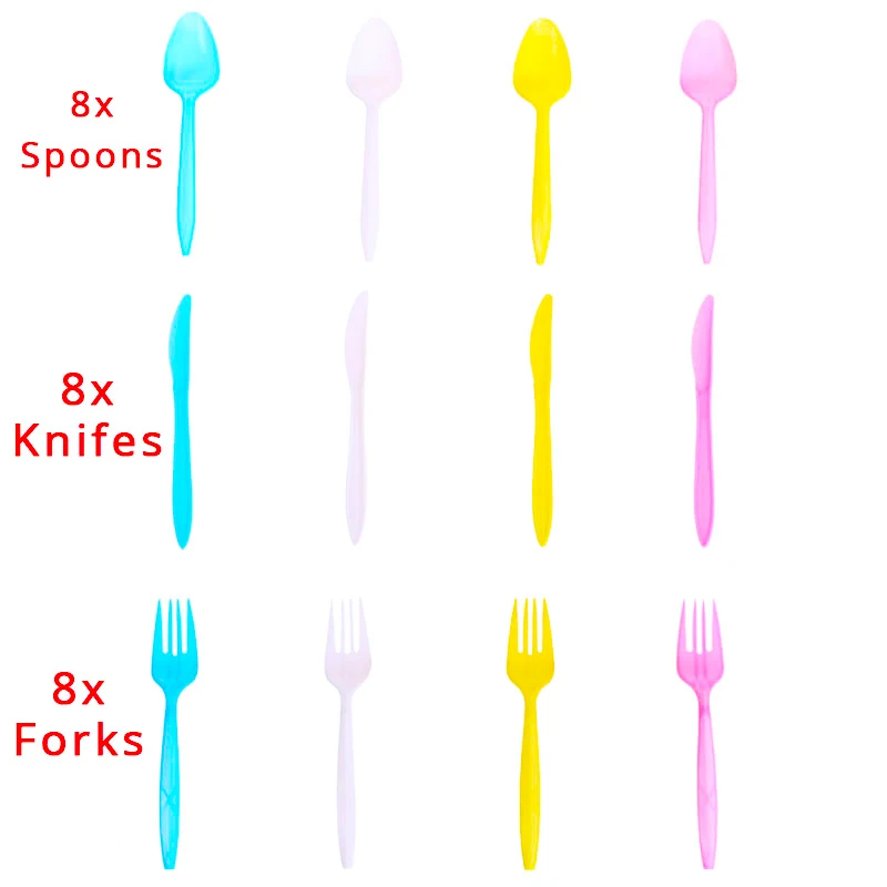 knife fork spoon Вечерние одноразовые наборы посуды с розовым поясом и повязкой на голову в виде единорога для украшения дня рождения - Цвет: knife fork spoon