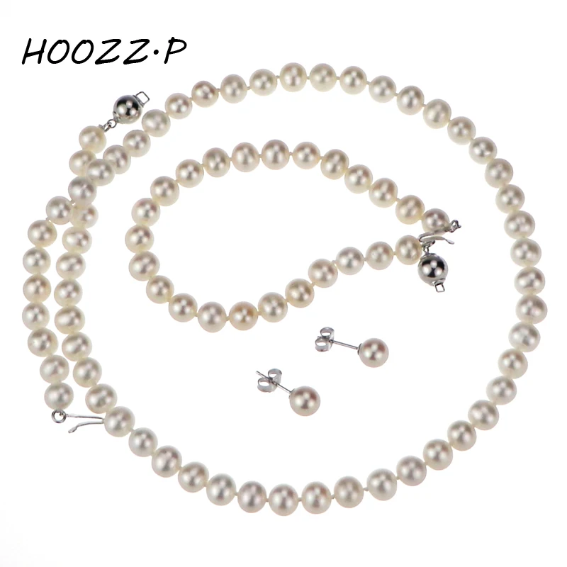 

HOOZZ.P Sterling silver 6-7mm white freshwater cultured pearl set AAA quality women jewelry sets