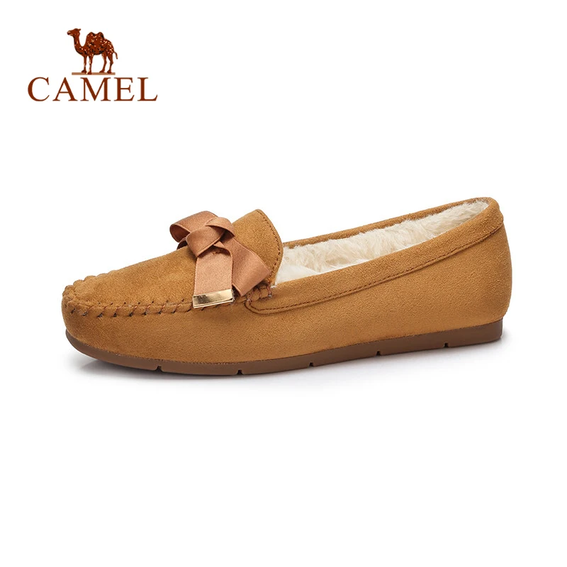 CAMEL Winter New Flats Women Fashion Butterfly Knot Casual Single Shoes Short Plush Fur Comfort Warm Slip On Bean | Обувь