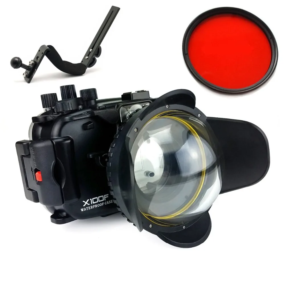 Водонепроницаемый чехол Seafrogs для подводной камеры Fujifilm X100F + MEIKON 67mm Fisheye Lens Red Filter