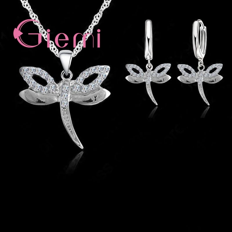 

Charming Animal Dragonfly Jewelry Sets For Beautiful Women Girls Pretty Good Design 925 Sterling Silver Rhinestone Top Quality