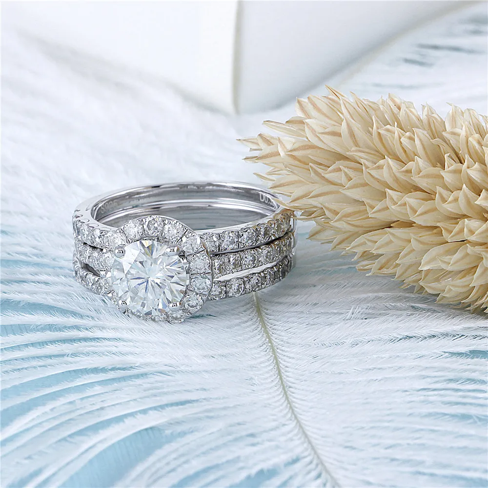 DovEggs Стерлинговое Серебро 925 пробы 2.16CTW 6 5 мм H I цвета Moissanite Halo обручальное кольцо