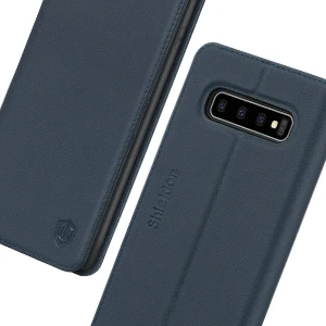 Чехол-Кошелек SHIELDON для Galaxy S10, функция подставки из натуральной кожи, слоты для кредитных карт, магнитная застежка, флип-чехол-книжка - Цвет: Blue