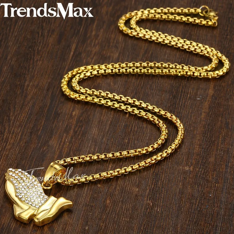 Trendsmax хип хоп молитвенная рука кулон ожерелье для мужчин из нержавеющей стали