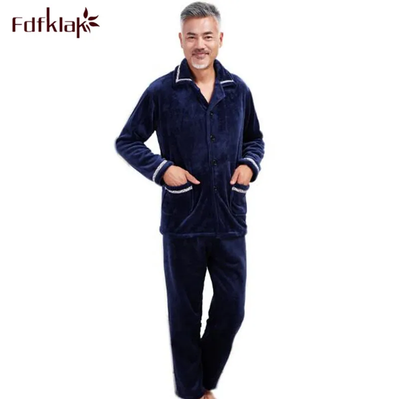 Fdfklak pijama masculino большие размеры Пижама для мужчин набор сна Осень зима утепленная