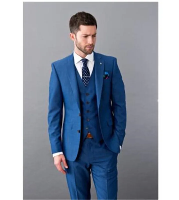 3 шт. (пиджак + брюки жилет галстук) Элегантные Синие мужские костюмы на заказ