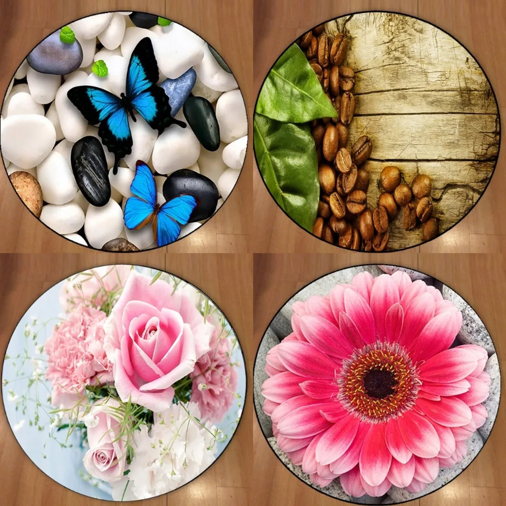 3d Нескользящие круглые ковры из микрофибры с рисунком бабочек цветов кофейных