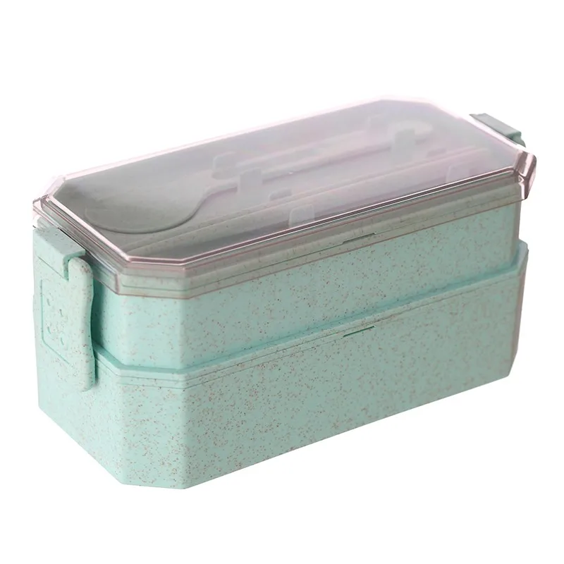 2 Layer Mint Green Материал не вредит здоровью Ланч-бокс 2 3 слоя пшеничной соломы коробки для обедов бенто микроволновая посуда контейнер для хранения еды герметичный Ланчбокс - Цвет: 2 Layer Mint Green