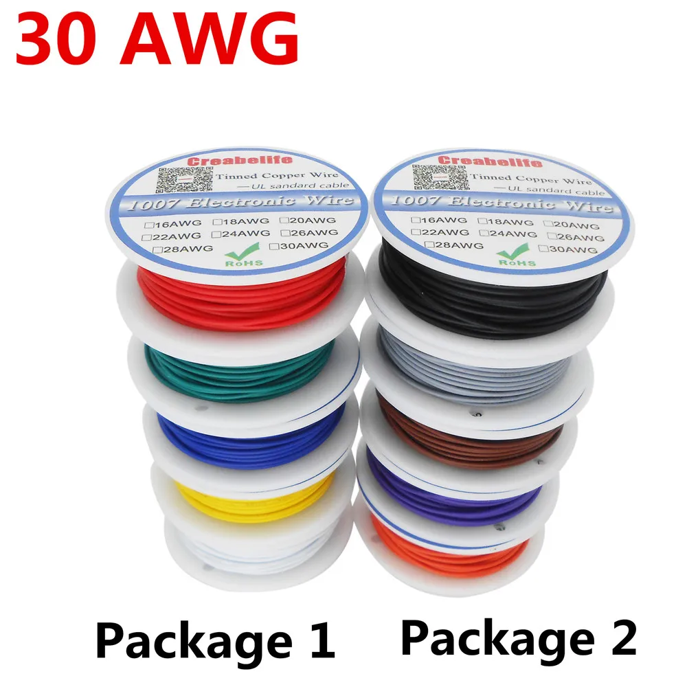 50 м/лот UL 1007 30AWG 5 цветов P1 или P2 Электрический провод из луженой меди PCB Провод