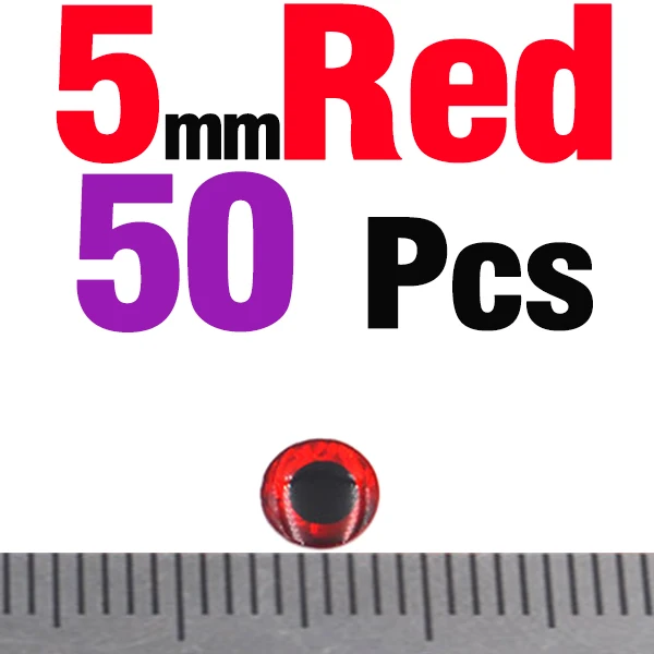 50PCS 5mm Red MNFT 50 шт./лот, 3 мм, 4 мм, 5 мм, 7 мм, 9 мм, Chartreuse Eyes, 3D голографическая приманка для рыбалки, завязывающая глаза, приманки - Цвет: 50PCS 5mm Red