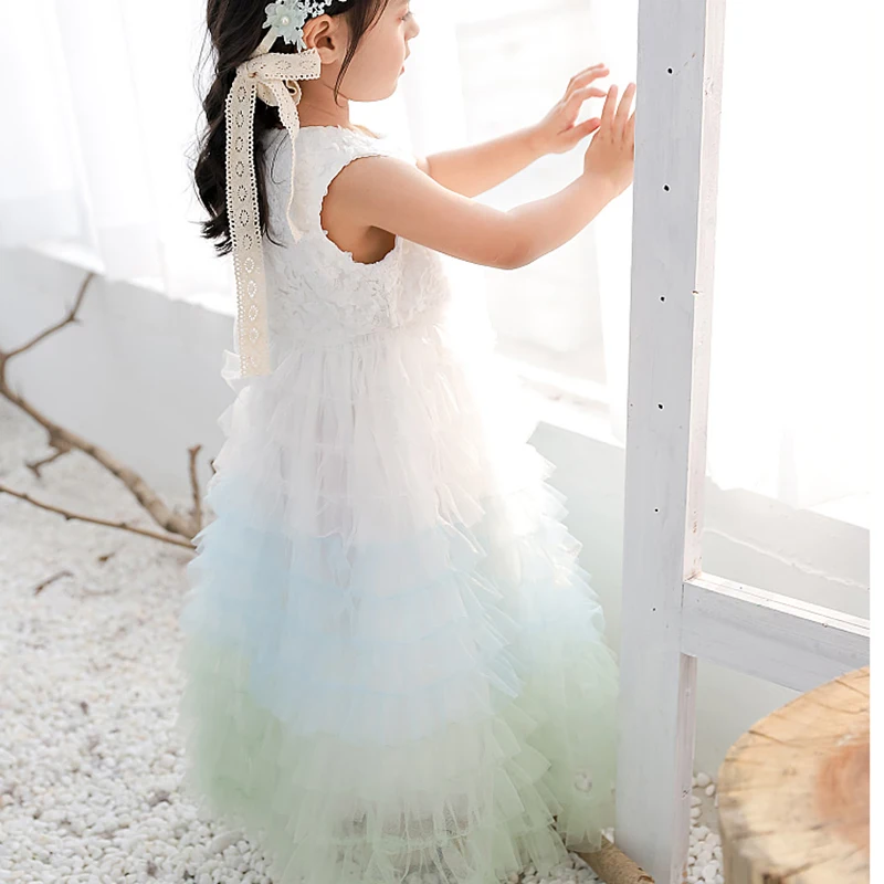 2019 новое платье феи для девочек кружевное многослойное без рукавов с градиентом