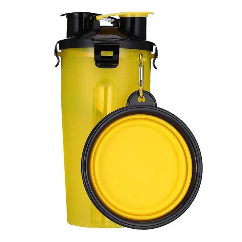Yellow1 Портативный бутылка для воды для собак и Еда контейнер 2-в-1 с складная миска для собак для кошек домашних животных щенков путешествия воды раздаточная чашка PW016 - Цвет: Yellow1