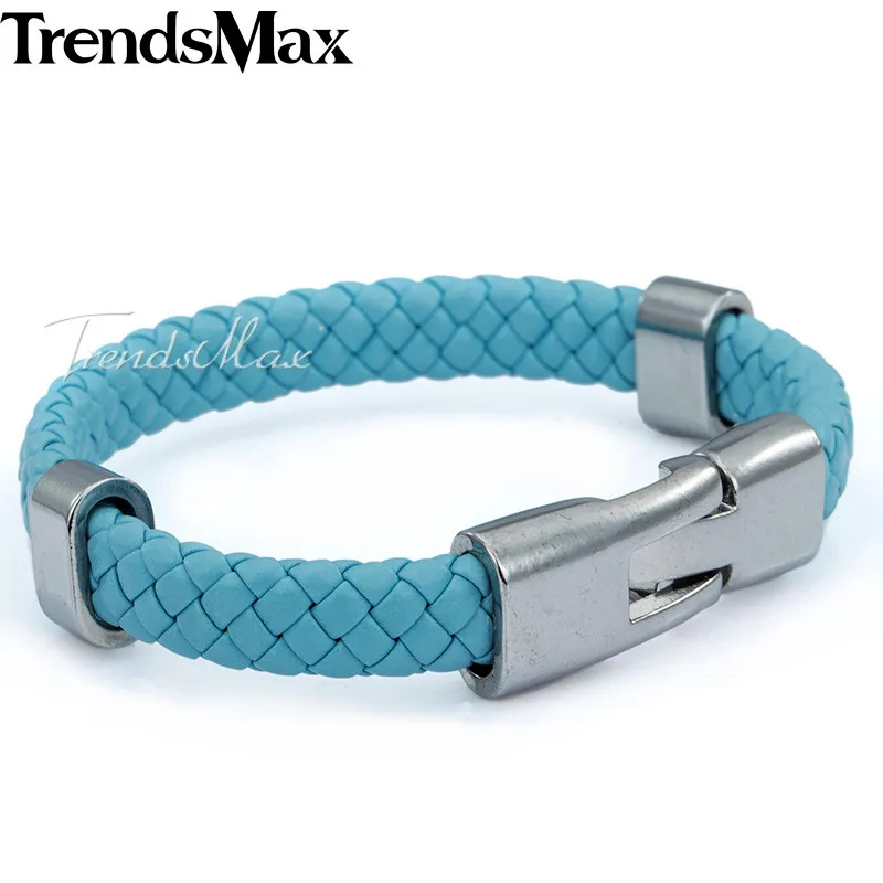 Trendsmax мужской s плетеный кожаный браслет ювелирные изделия из нержавеющей стали якорная Пряжка кожаные браслеты для мужчин и женщин 9 10 мм KLBM24