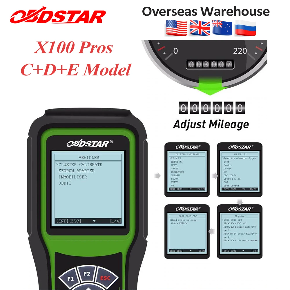 Программатор ключей OBDSTAR X100 PROS с адаптером EEprom + иммобилизатор регулировка