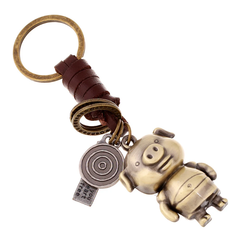 Pig Винтажный кожаный брелок в виде мультяшной свиньи и медведя, брелок для ключей, брелок для ключей с подвеской, брелок для ключей - Цвет: Pig
