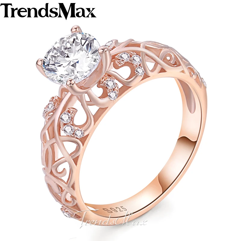 

Trendsmax Round Cut Cubic Zirconia Women Band Ring Silver Color Wedding Engagement Pink Gold Color 2.97-7.66 Carat KSRM06