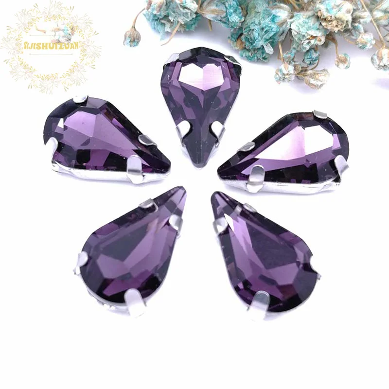 Стеклянные кристаллы в форме капли темно-фиолетового цвета Стразы с когтями