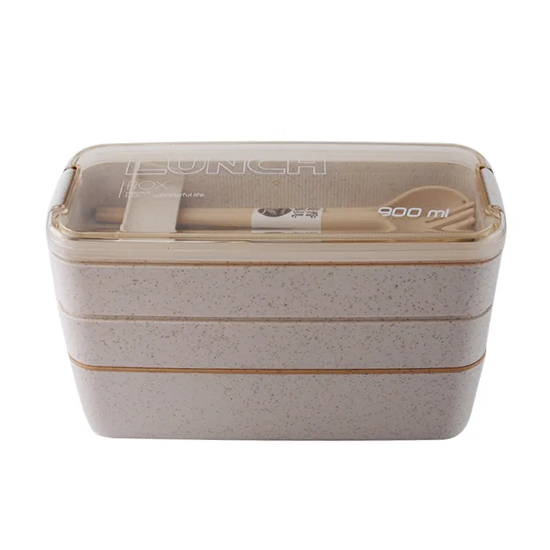3 Layer Beige Материал не вредит здоровью Ланч-бокс 2 3 слоя пшеничной соломы коробки для обедов бенто микроволновая посуда контейнер для хранения еды герметичный Ланчбокс - Цвет: 3 Layer Beige