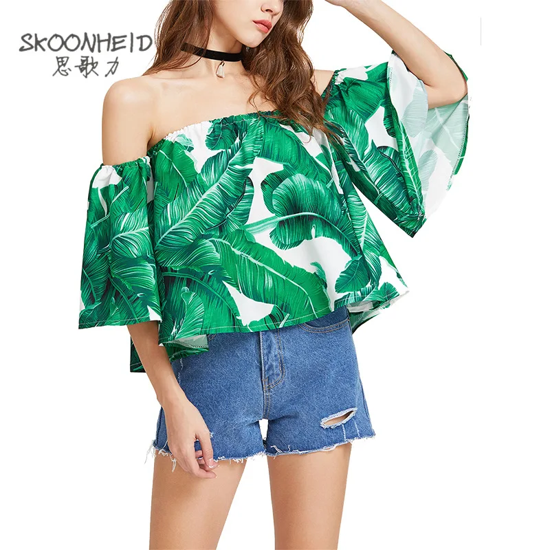 Сексуальная слэш шеи оборками женщины топы тис С плеча пляж летом Chic Boho Туника Bluz