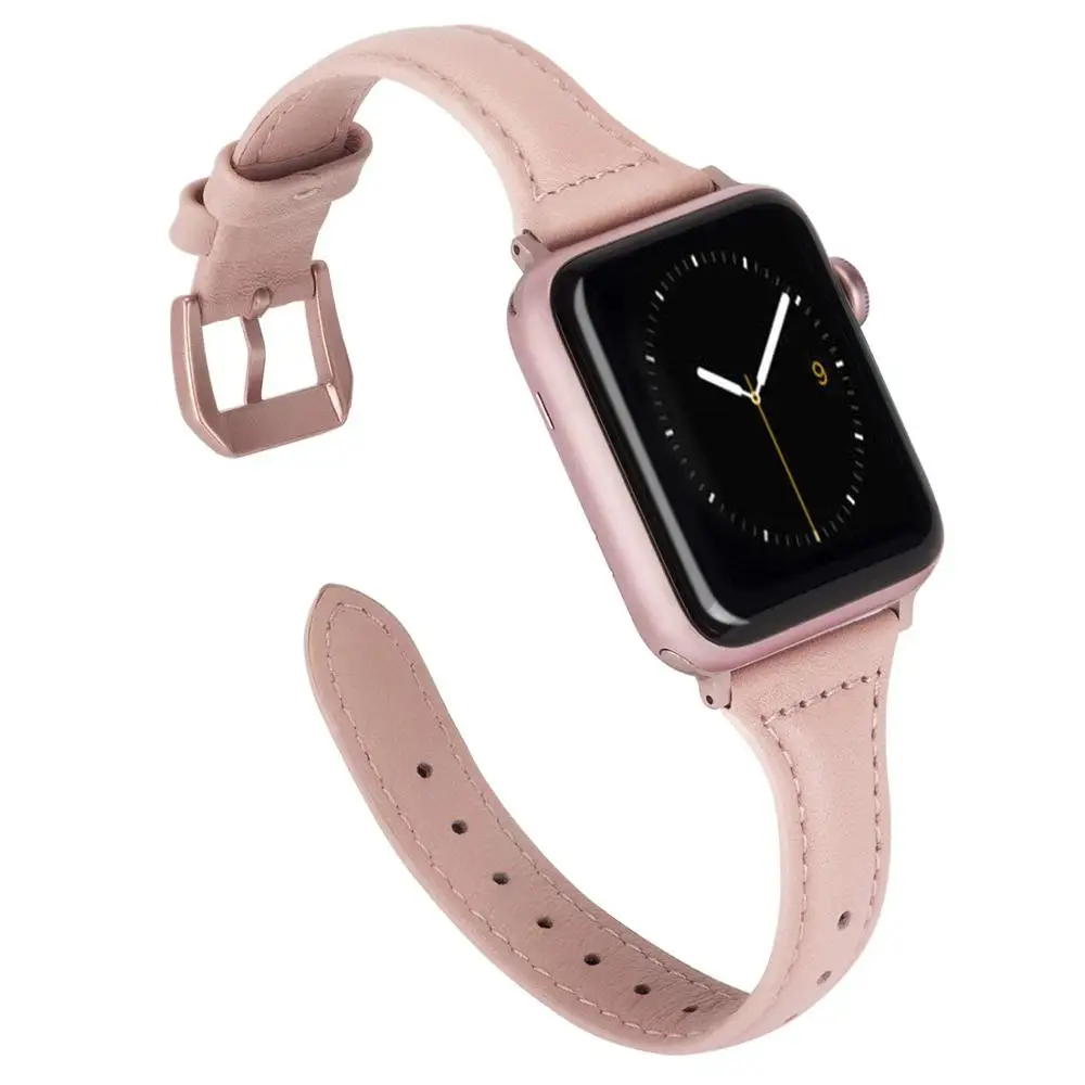 Rose Pink Toyouths тонкий кожаный ремешок для Apple Watch iWatch женский мужской спортивный ремешок тонкий браслет для отдыха Serise 1 2 3 4 - Цвет ремешка: Rose Pink