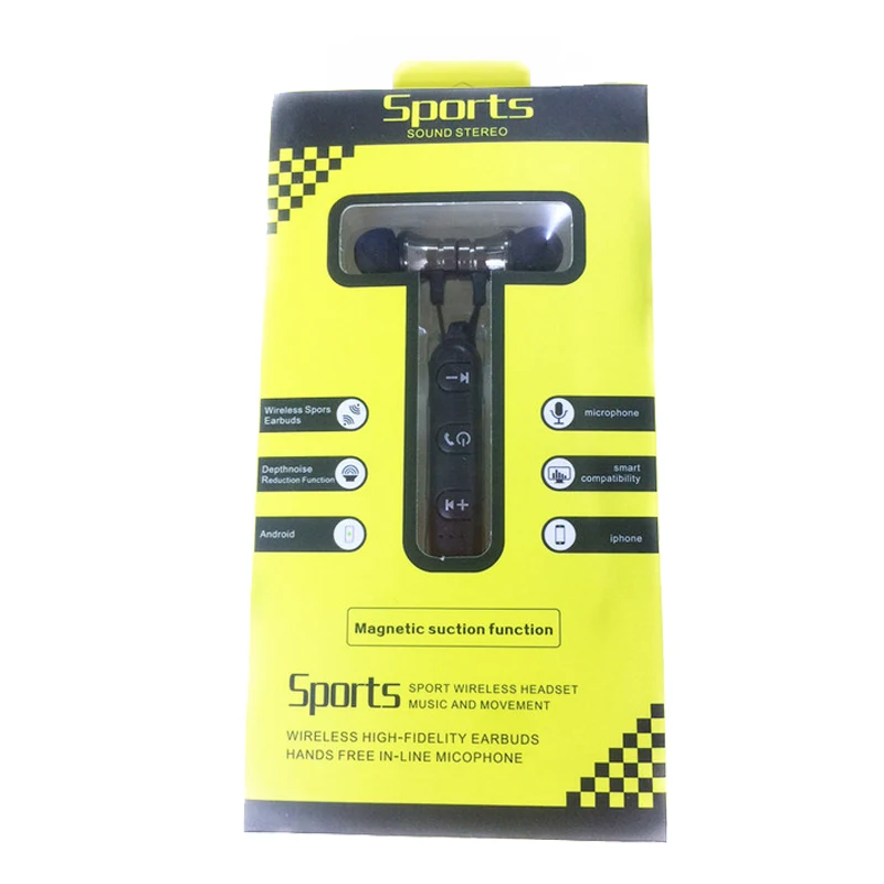 Black with box Спортивные Bluetooth наушники, беспроводные наушники, гарнитура для бега, стерео наушники с супер басами, наушники с защитой от пота, с микрофоном для мобильного телефона - Цвет: Black with box