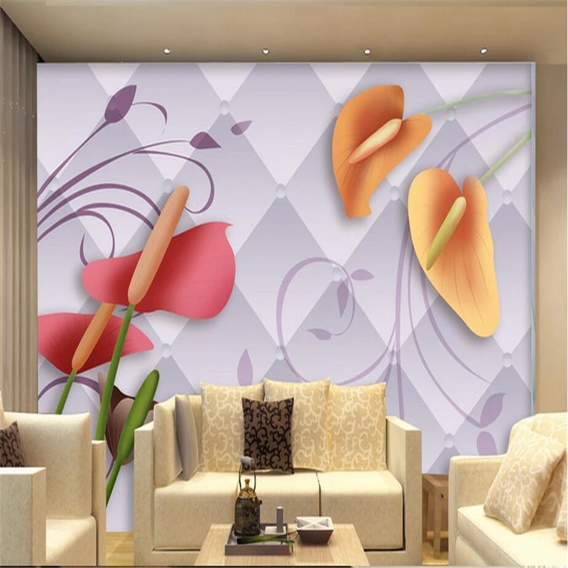 Пользовательские обои цветы 3D современное искусство мраморные фрески для