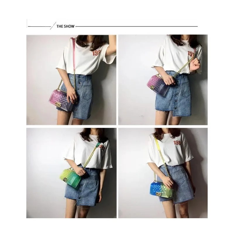 Печатные буквы ПВХ Желе роскошный бренд цепи Прозрачные Высокие уличные женские