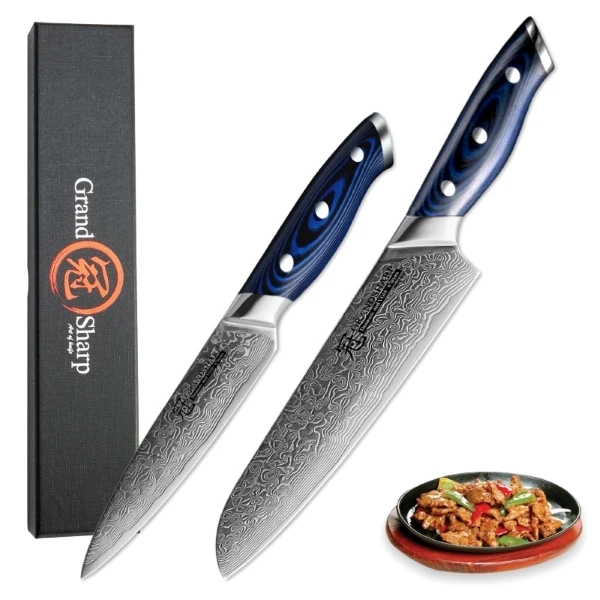 2 PCS SET Наборы дамасских кухонных ножей шеф-повара из японской стали, кухонные ножи vg10, профессиональные инструменты шеф-повара Santoku, лучший подарок, Новинка - Цвет: 2 PCS SET