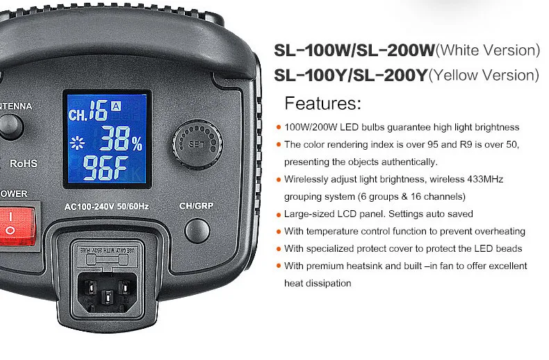Godox SL-200W светодиодный видео светильник 5600K студийный наполнителя светильник фото светодиодный светильник Bowen белый светильник сборка версия для видеостудии