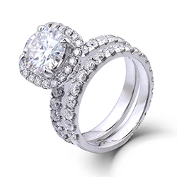 Ring Set DovEggs 14K 585 белый золотой центр 1.5ct диаметр 7,5 мм F цвет круглый муассанит обручальное кольцо со светлым окаймлением обручальное кольцо набор для женщин - Цвет камня: Ring Set