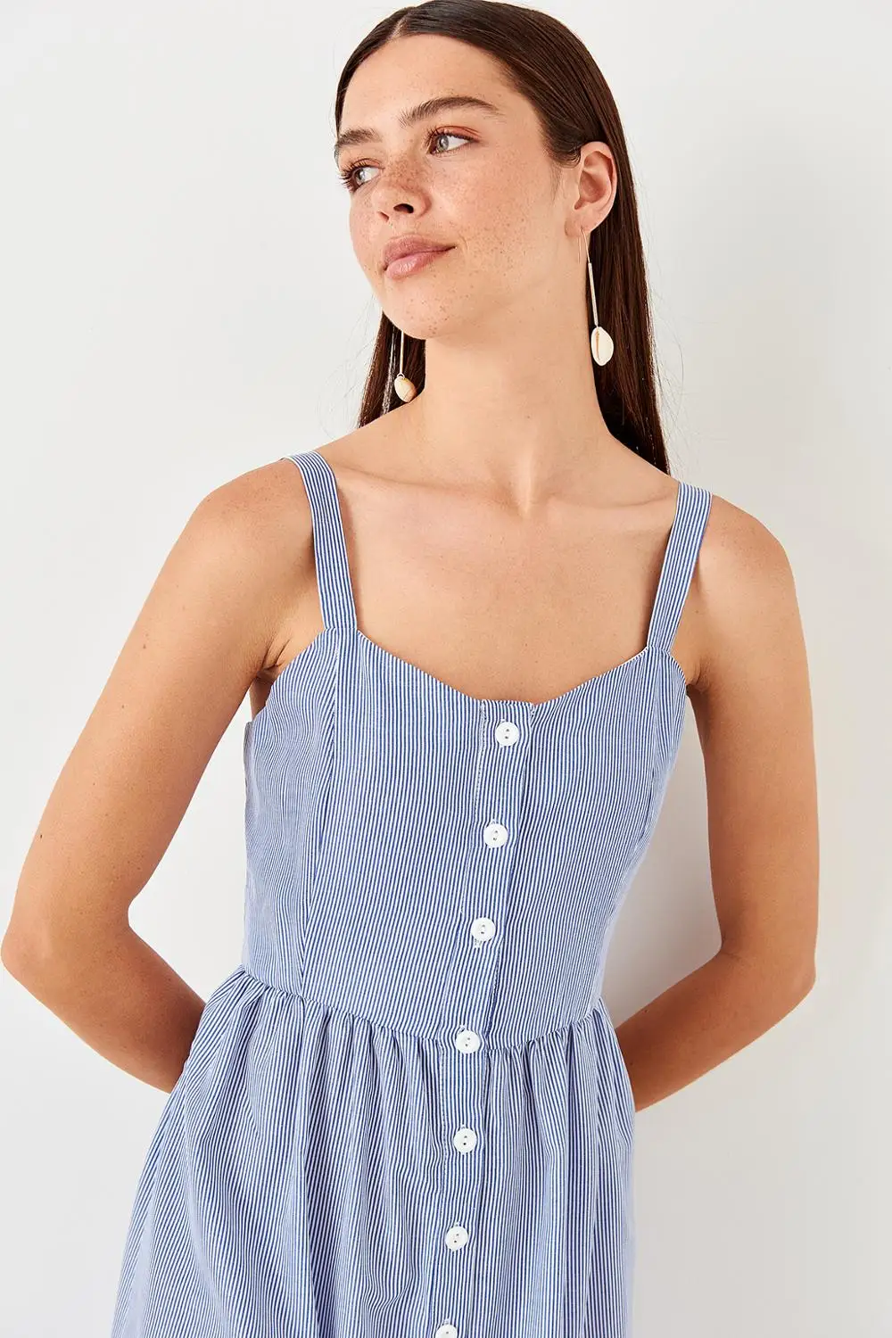 Синее Полосатое платье TWOSS19EL0090 | Женская одежда