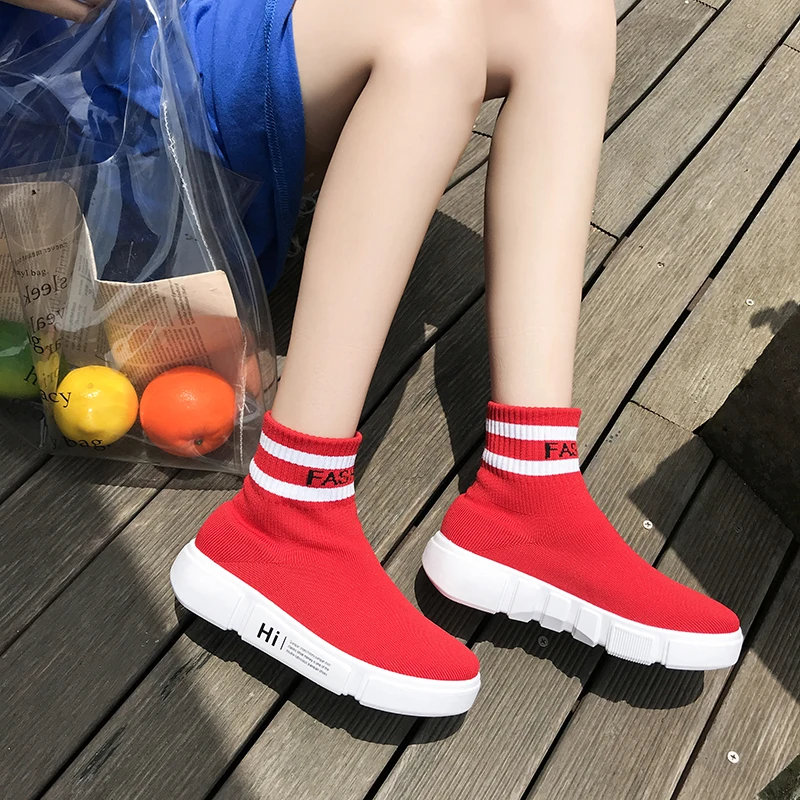 LUONTNOR High Ankle Women Running Sneakers 2018 New Arrival Athletic Sock Shoes Females Outdoor Walking Zapatillas Mujer | Спорт и