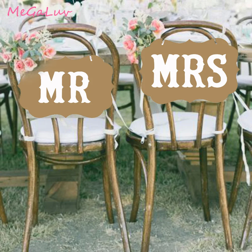 

2pcs/set MR&MRS Photo Props Wedding Decorations Table Chair Sign Bride To Be Anniversary Party Photograhs Banner Props