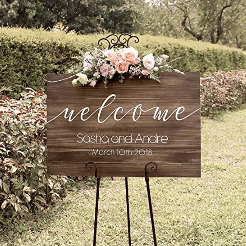 

Wooden Wedding Welcome Sign Wedding Entrance Reception Sign Custom Any Background Bride Groom Name Wedding Date