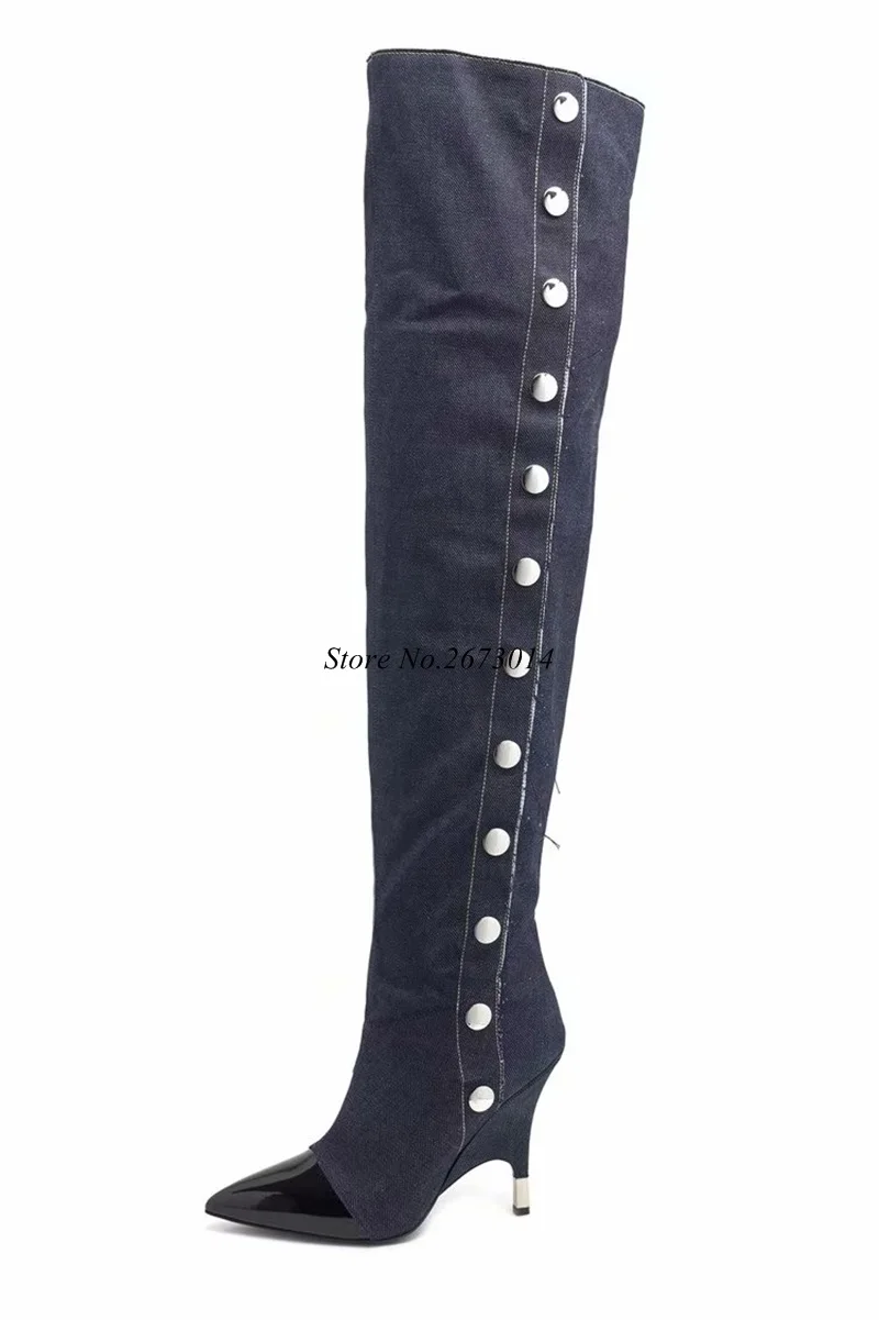 Женские высокие сапоги Сапоги выше колена с заклепками обувь открытым носком на