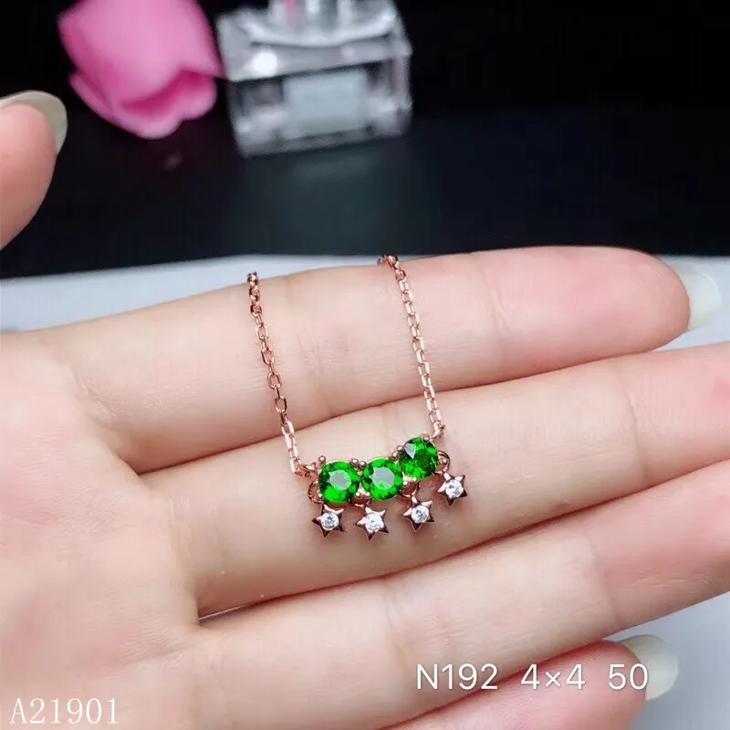 

KJJEAXCMY boutique jewels 925 Silver-inlaid Natural Gem Diopside Necklace Pendant Set Support Detection