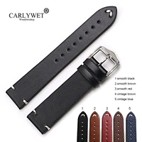carlywet 20 22 24mm cowhide smooth vintage leather black brown blue red watch band strap belt for rolex omega panerai tudor iwc