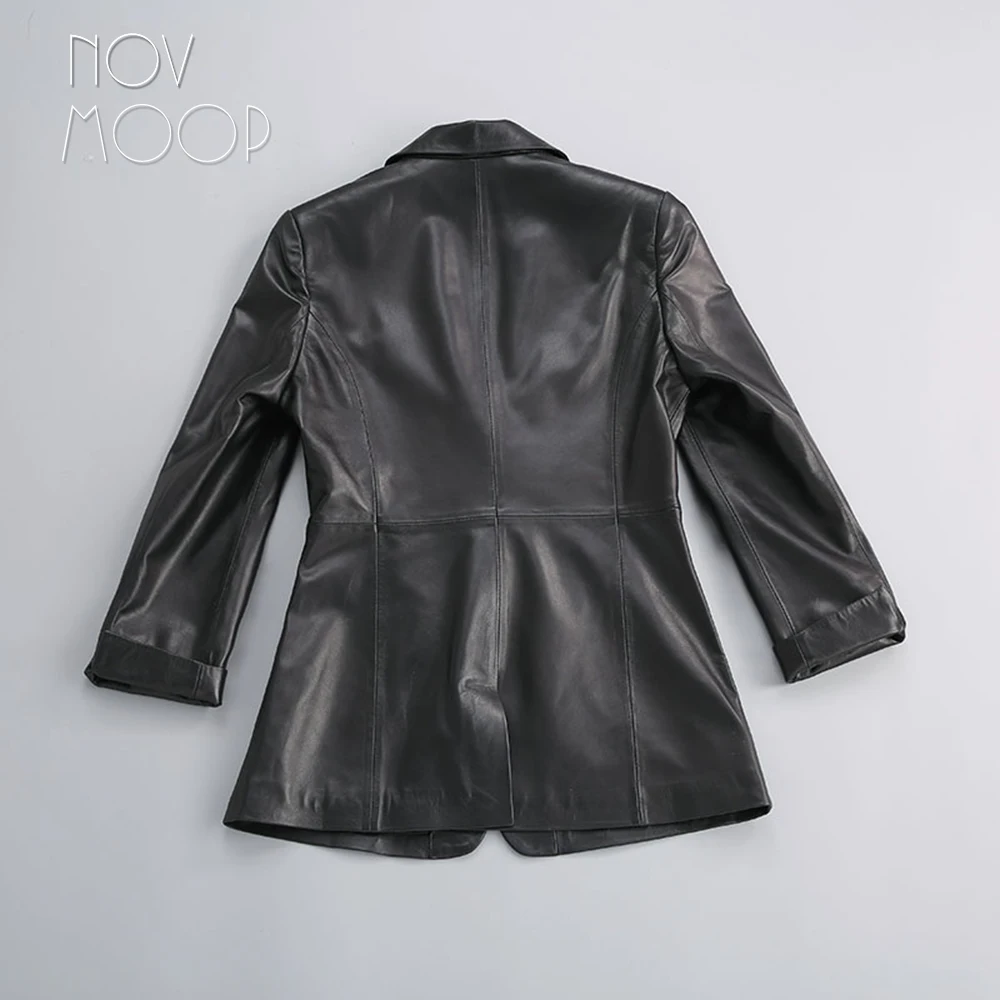 Женский Повседневный костюм черная куртка из натуральной овчины с рукавом три